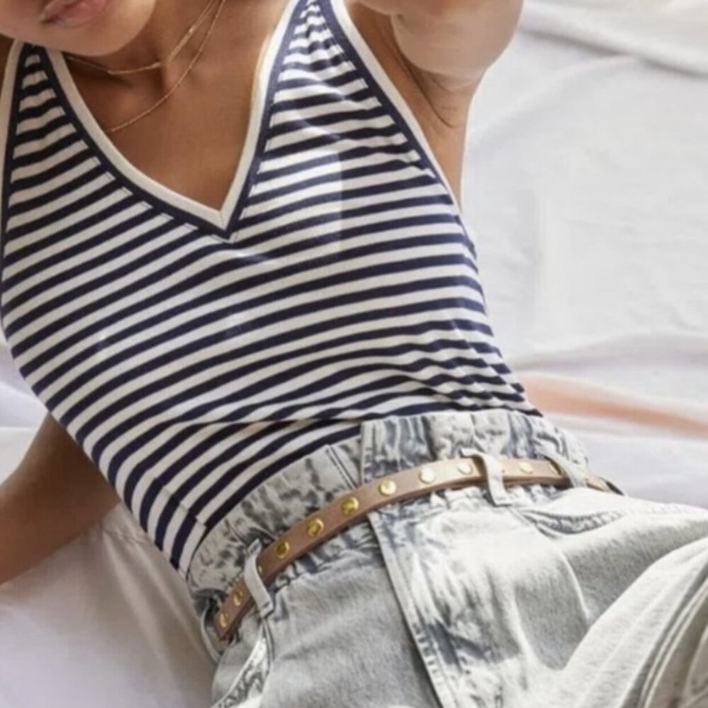 Anthropologie Maeve Knit V-Neck Racerback Striped Navy Tank Top size XS - Picture 9 of 10